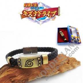 Аниме браслет с пряжкой из темного золота Наруто Коноха / Naruto - Konoha gold