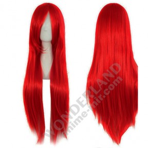 Косплей парик красный 80 см с длинной челкой / Red cosplay wig