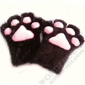 Аниме неко лапки-перчатки кошачьи - большие черные / paws-cat gloves - large black