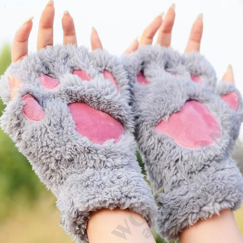 Аниме неко лапки-перчатки кошачьи - большие серые / paws-cat gloves - small grey