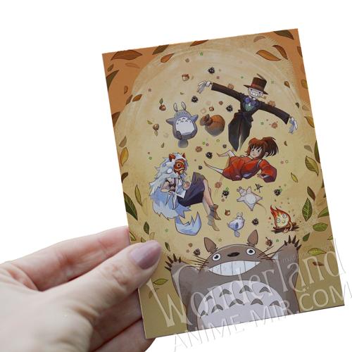 Аниме открытка Тоторо и аниме Миядзаки / Tonari no Totoro and Miyazaki