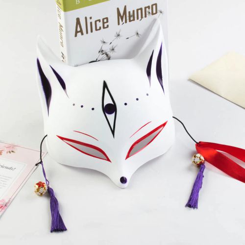 Японская карнавальная маска лисы кицунэ - большая бело-красная с фиолетовым глазом / Japanese Kitsune Fox carnival mask