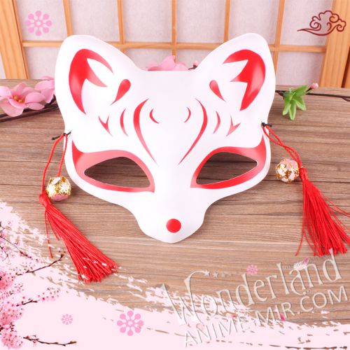 Японская карнавальная маска лисы кицунэ - маленькая с красными линиями / Japanese Kitsune Fox carnival mask (2)