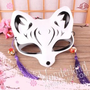 Японская карнавальная маска лисы кицунэ - маленькая с черными линиями / Japanese Kitsune Fox carnival mask 