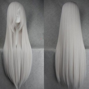 Косплей парик серебряный с челкой 150см / Silver cosplay wig