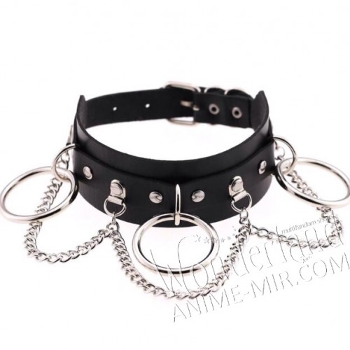 Чокер черный широкий с кольцами и цепями / O rings choker with chains