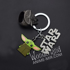 Брелок металлический Звездные войны - Малыш Йода и надпись / Star wars - baby Yoda and logo