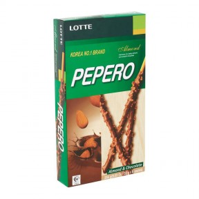 Палочки поки Пеперо (в глазури со вкусом шоколадного печенья  с миндалём Almond ) / Pocky Pepero Lotte White Cookie Almond 