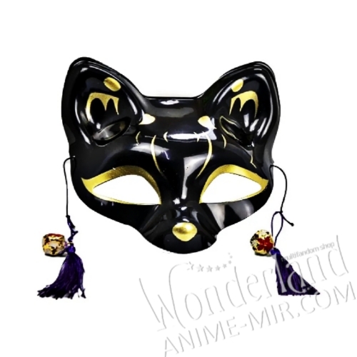 Японская карнавальная маска лисы кицунэ - маленькая черно-золотая / Japanese Kitsune Fox carnival mask
