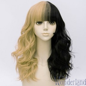 Косплей парик лолита двухцветный черно-блонд 50см