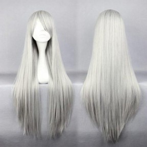 Косплей парик серебристый / серый 80см с длинной челкой / Gray cosplay wig